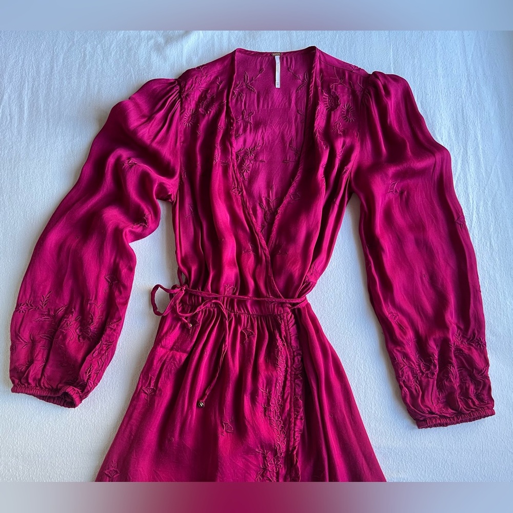 Free People Meringue embroidered midi wrap dress